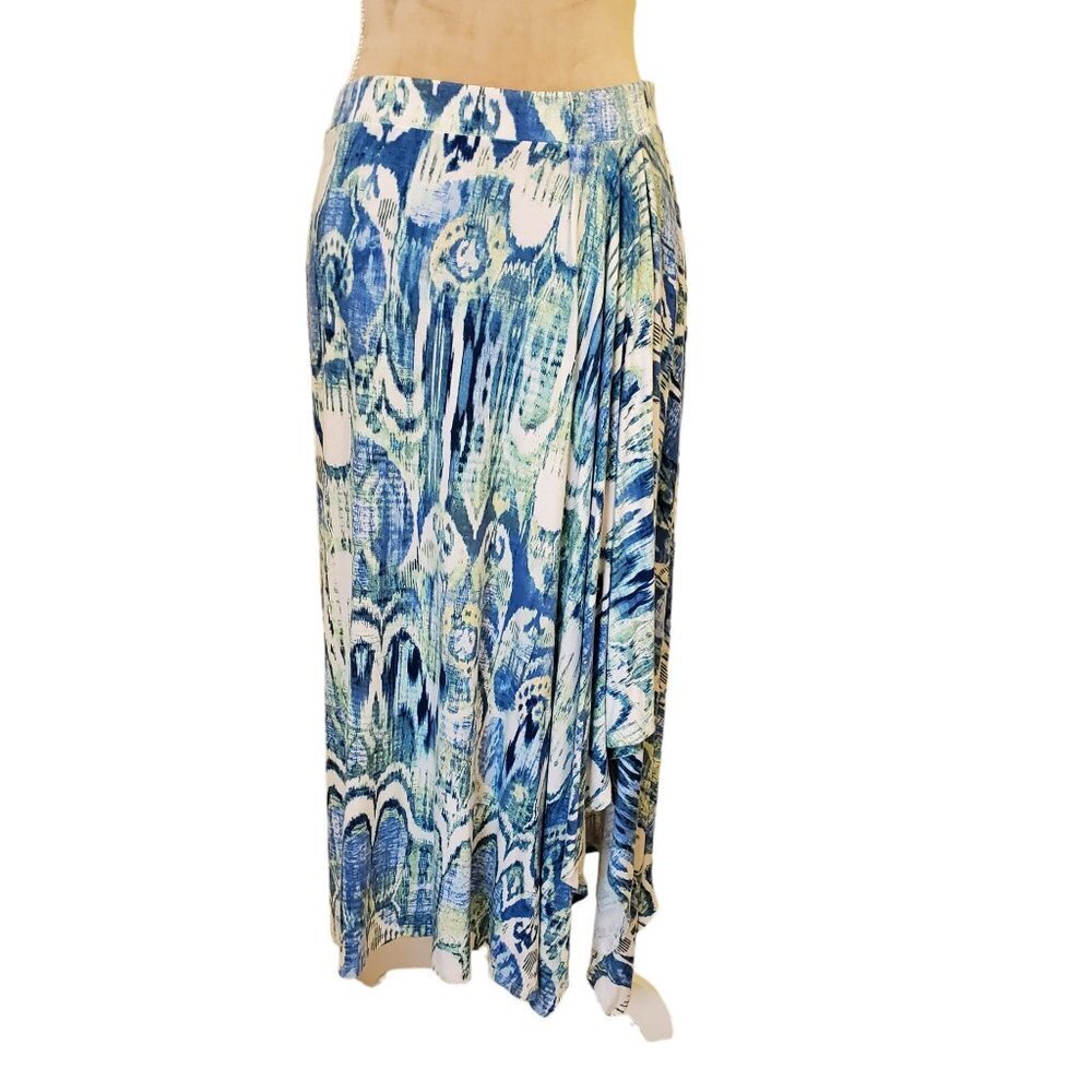 Chico's Molly Ikat Midi Skirt. Chico's size 1 (US 8/10). Blue Multi. EUC. - Picture 2 of 8